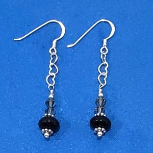 Sterling Silver Heart Chain, Onyx & Swarovski Crystal Earrings. Gorgeous…